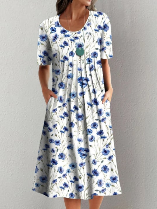 Round neck printed dress