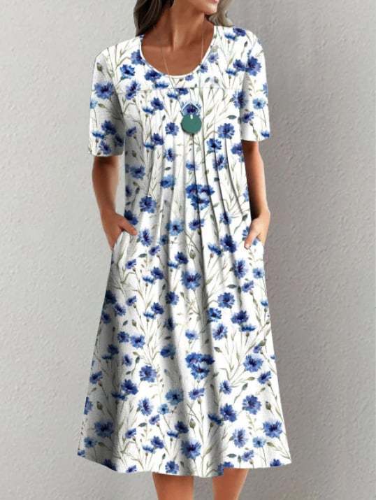 Round neck printed dress