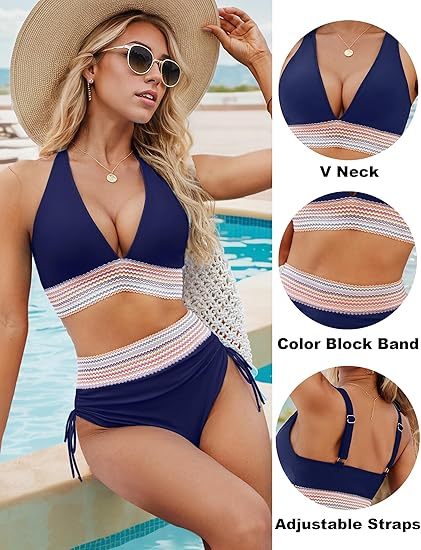 2024 High Waisted Tummy Control Color Block Bikini Sets-POIULTD