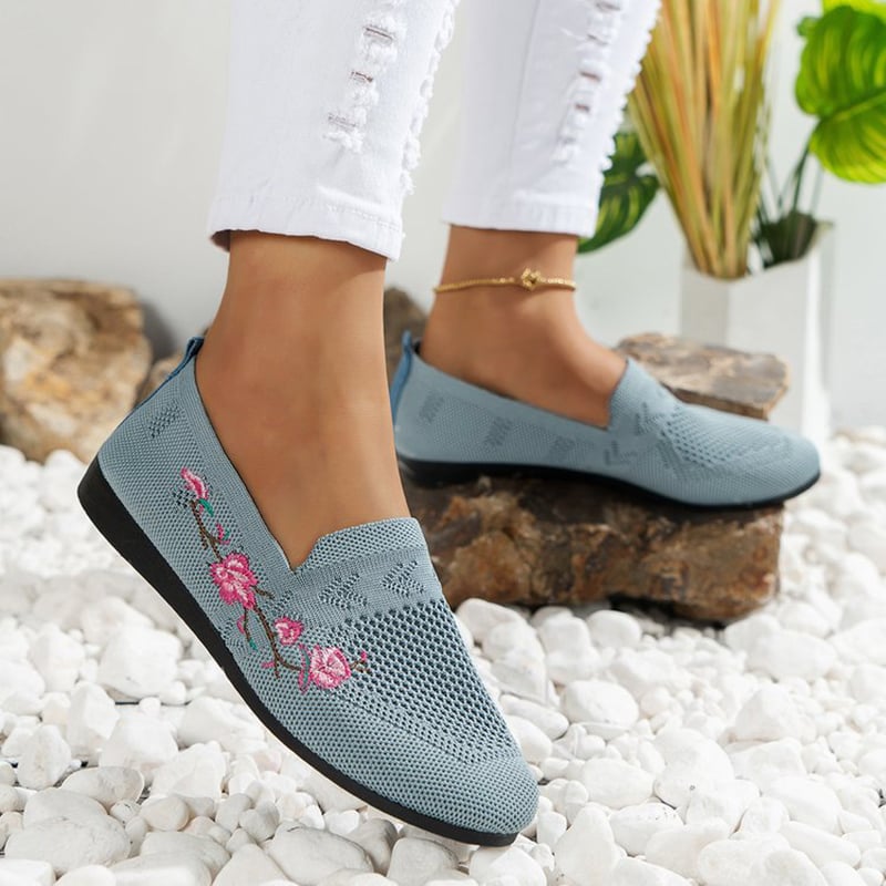 Casual Stretch Embroidery Hollow Women's Flyknit Shoes-POIULTD