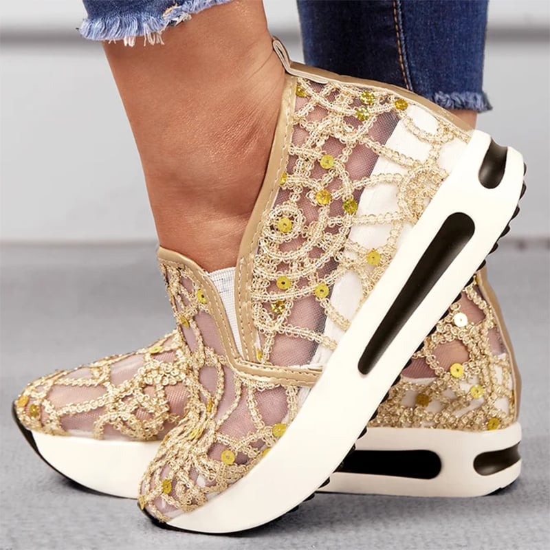 Casual Lace Mesh High Heel Loafers-POIULTD