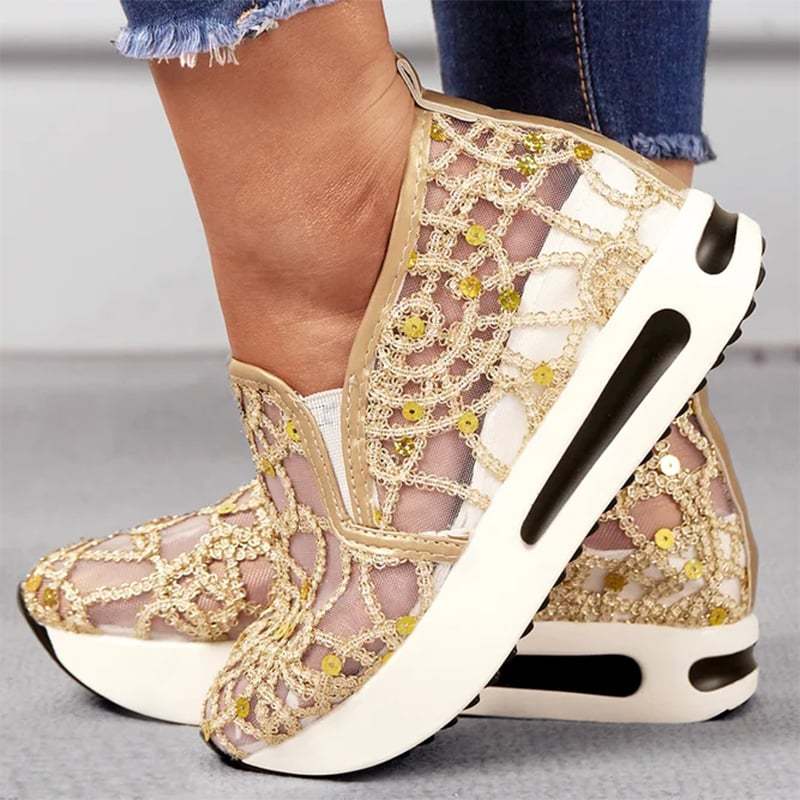 Casual Lace Mesh High Heel Loafers-POIULTD