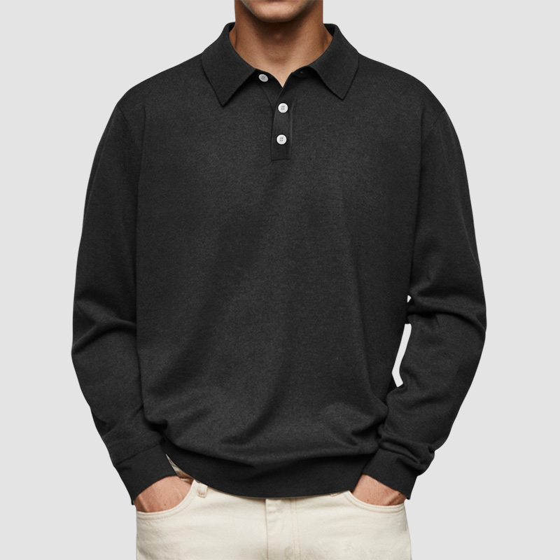 Men's Casual and Comfortable Solid Color Lapel Long Sleeve POLO Shirt