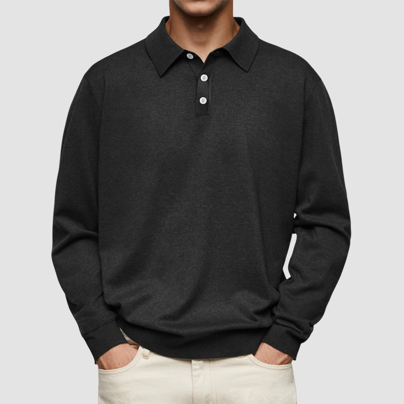 Men's Casual and Comfortable Solid Color Lapel Long Sleeve POLO Shirt