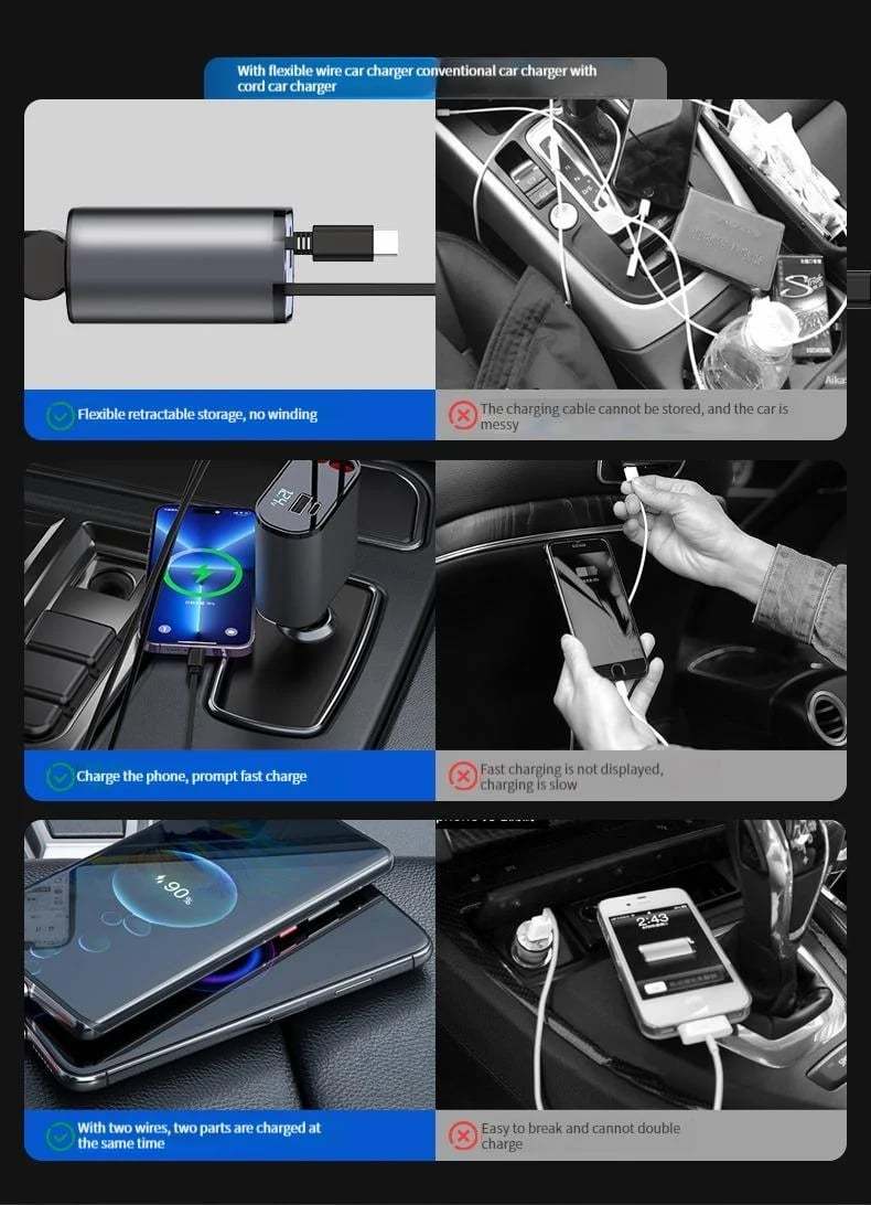 Fast Charge Retractable Car Charger-POIULTD