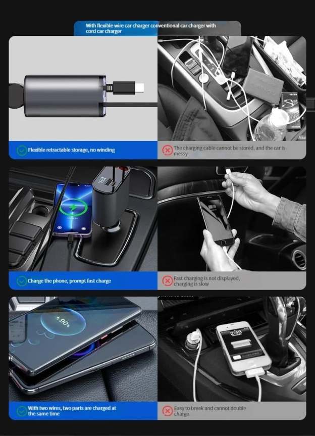 Fast Charge Retractable Car Charger-POIULTD