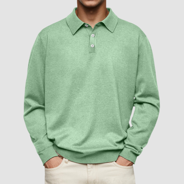 Men's Casual and Comfortable Solid Color Lapel Long Sleeve POLO Shirt