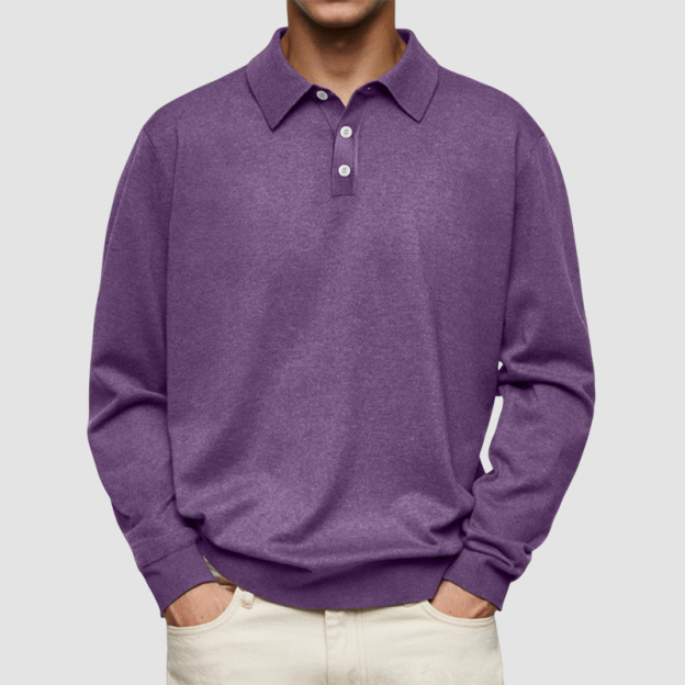 Men's Casual and Comfortable Solid Color Lapel Long Sleeve POLO Shirt