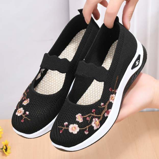 Casual Stretch Embroidery Hollow Women's Flyknit Shoes-POIULTD