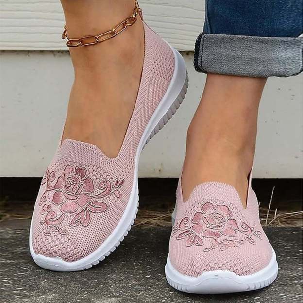 Casual Mesh Embroidered Weave Women's Flat Shoes-POIULTD