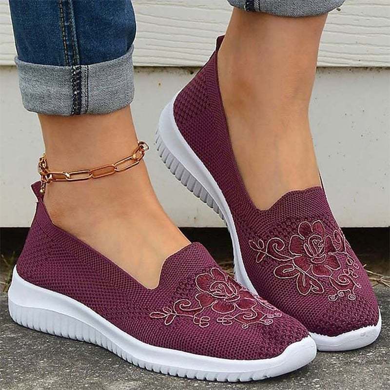 Casual Mesh Embroidered Weave Women's Flat Shoes-POIULTD