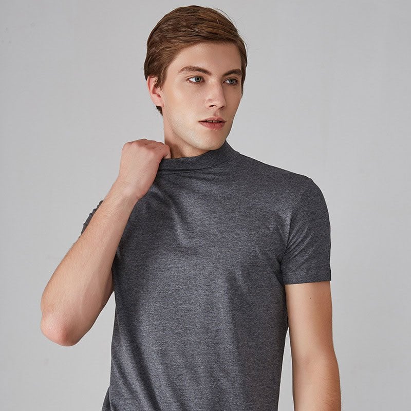 Men 's High Neck Slim Fit T-shirt-POIULTD
