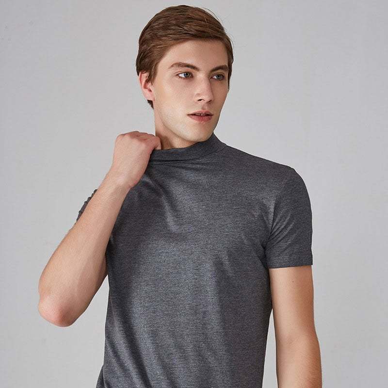 Men 's High Neck Slim Fit T-shirt-POIULTD