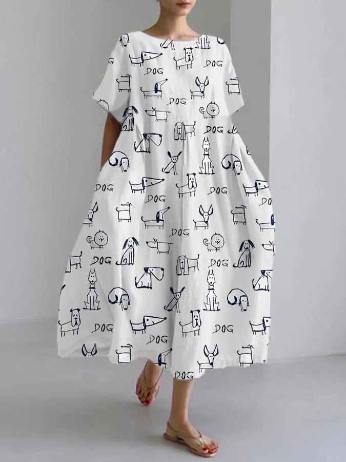 Women‘s Spring And Summer New Fashion Comfortable Loose Casual Dog Print Dress-POIULTD