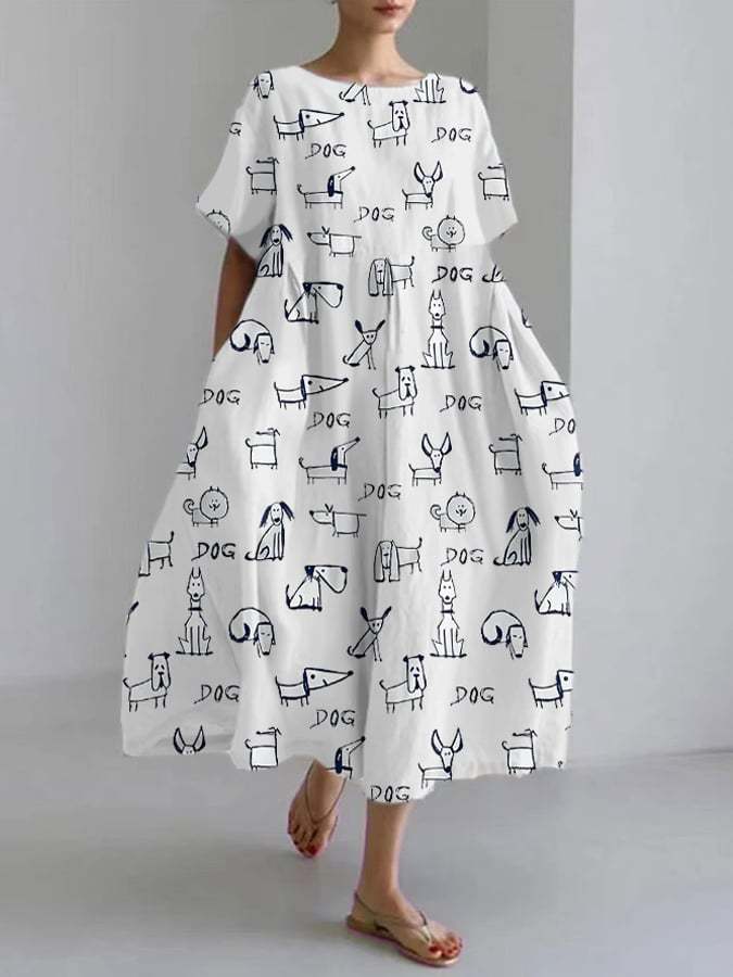 Women‘s Spring And Summer New Fashion Comfortable Loose Casual Dog Print Dress-POIULTD