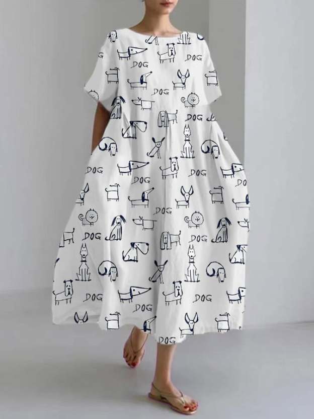 Women‘s Spring And Summer New Fashion Comfortable Loose Casual Dog Print Dress-POIULTD