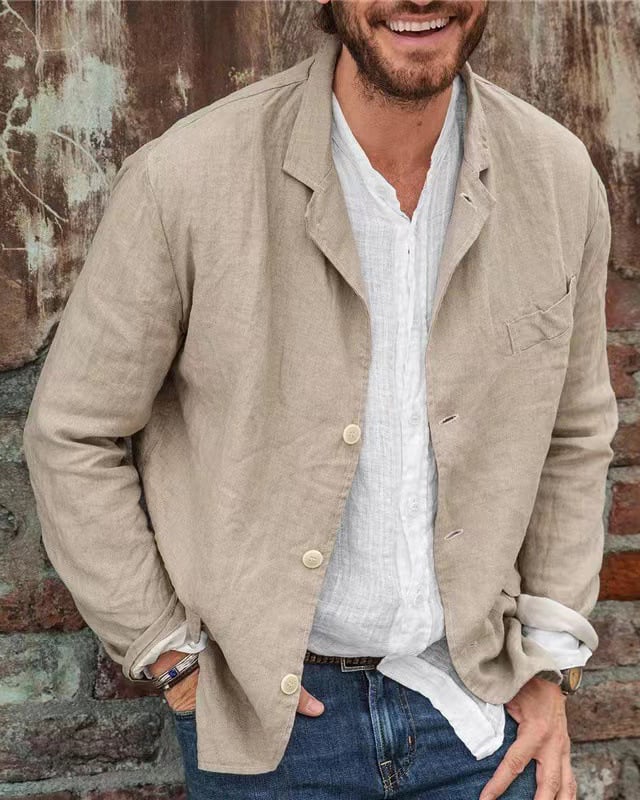 Men's Daily Casual Loose Cotton Linen Coat-POIULTD