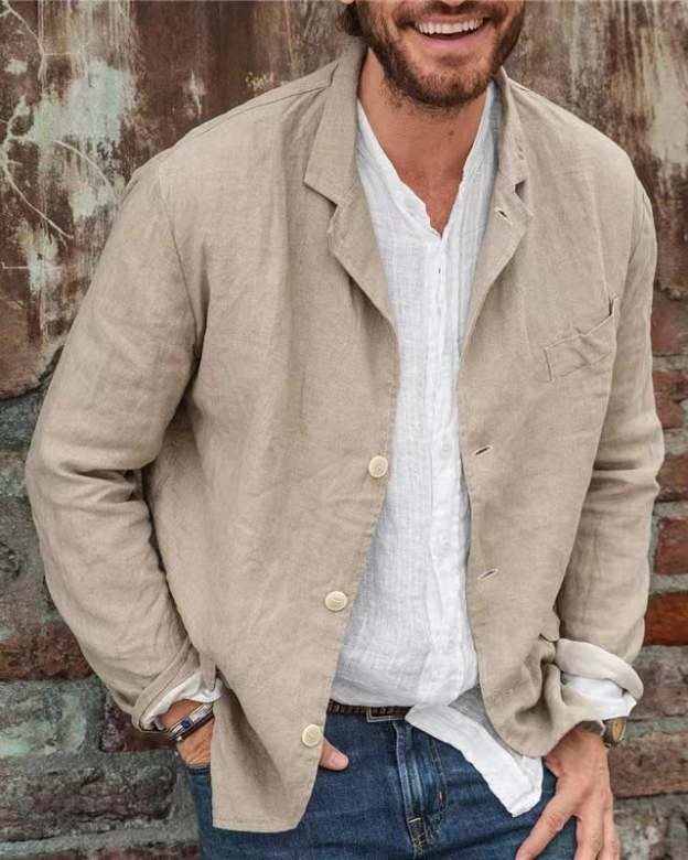 Men's Daily Casual Loose Cotton Linen Coat-POIULTD