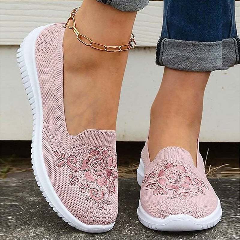 Casual Mesh Embroidered Weave Women's Flat Shoes-POIULTD