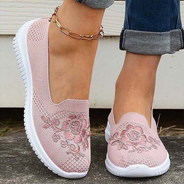 Casual Mesh Embroidered Weave Women's Flat Shoes-POIULTD