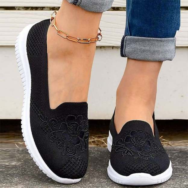 Casual Mesh Embroidered Weave Women's Flat Shoes-POIULTD