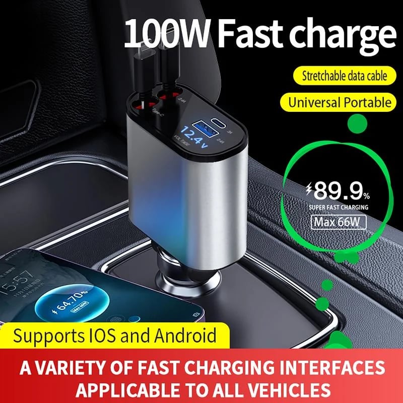 Fast Charge Retractable Car Charger-POIULTD