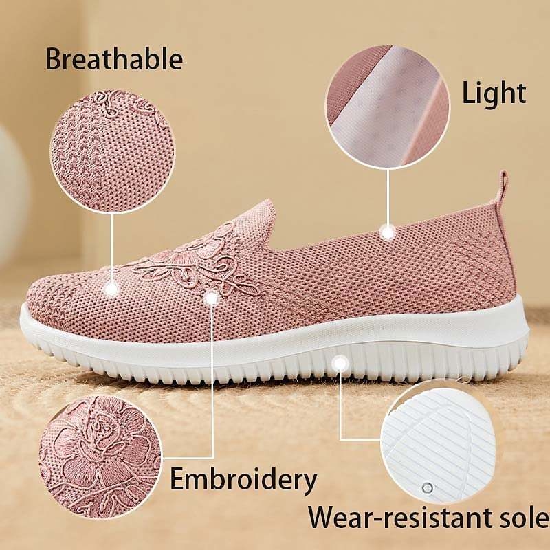 Casual Mesh Embroidered Weave Women's Flat Shoes-POIULTD