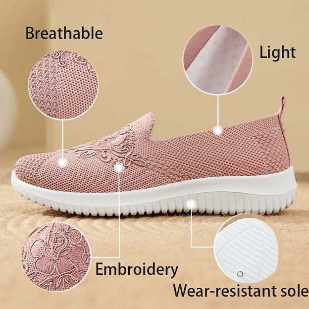 Casual Mesh Embroidered Weave Women's Flat Shoes-POIULTD