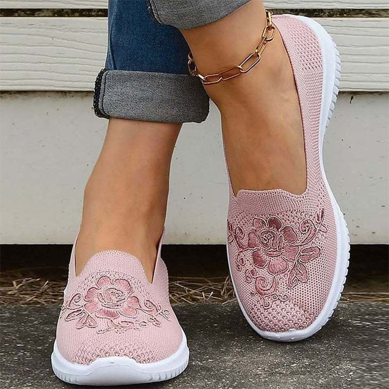 Casual Mesh Embroidered Weave Women's Flat Shoes-POIULTD