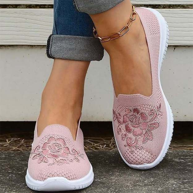 Casual Mesh Embroidered Weave Women's Flat Shoes-POIULTD
