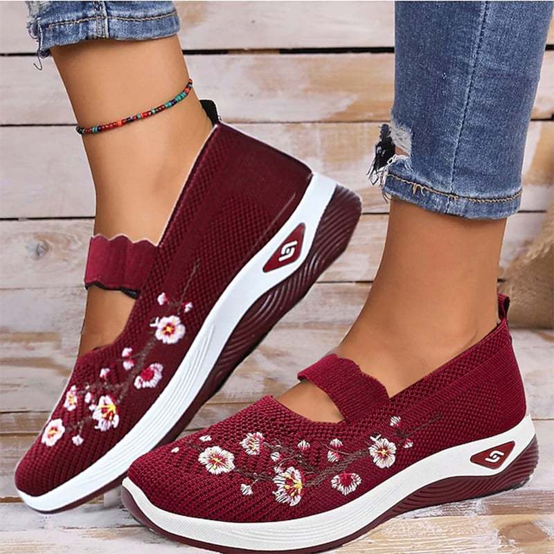 Casual Stretch Embroidery Hollow Women's Flyknit Shoes-POIULTD