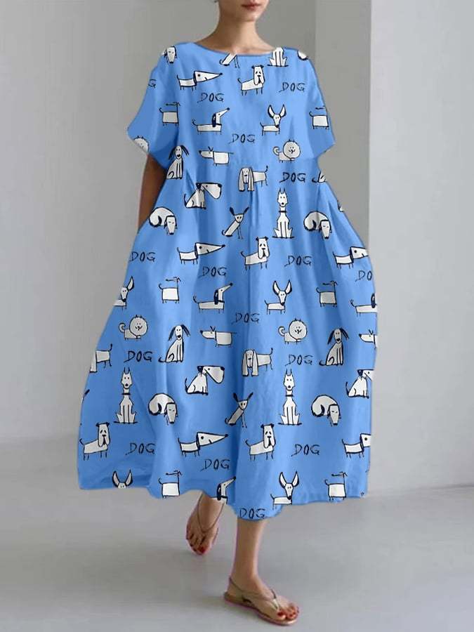 Women‘s Spring And Summer New Fashion Comfortable Loose Casual Dog Print Dress-POIULTD