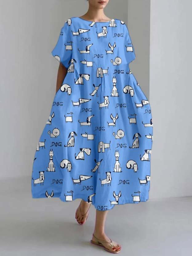 Women‘s Spring And Summer New Fashion Comfortable Loose Casual Dog Print Dress-POIULTD
