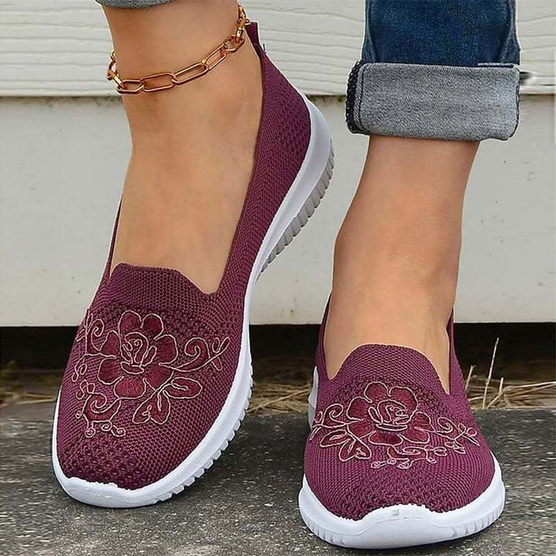 Casual Mesh Embroidered Weave Women's Flat Shoes-POIULTD