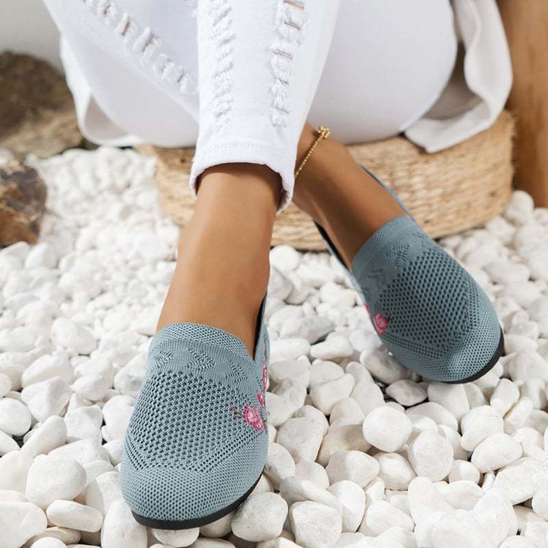 Casual Stretch Embroidery Hollow Women's Flyknit Shoes-POIULTD