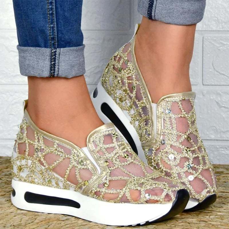 Casual Lace Mesh High Heel Loafers-POIULTD