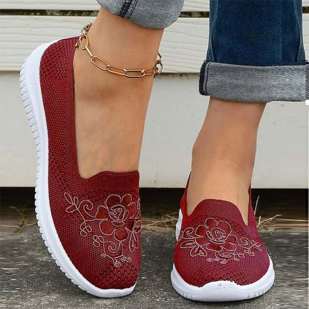 Casual Mesh Embroidered Weave Women's Flat Shoes-POIULTD