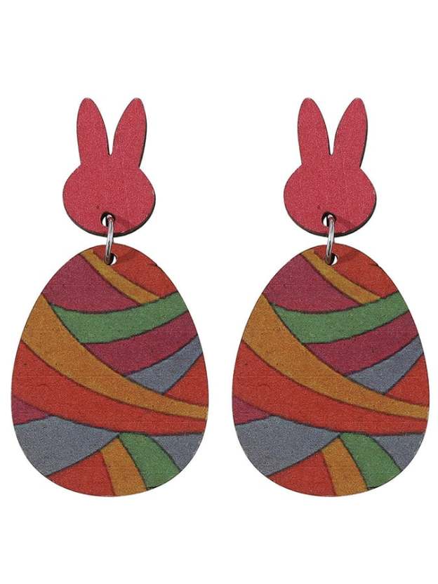 Easter Colorful Bunny Patchwork Double-Sided Wooden Earrings-POIULTD