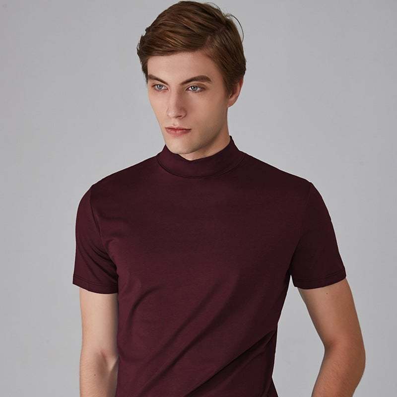 Men 's High Neck Slim Fit T-shirt-POIULTD