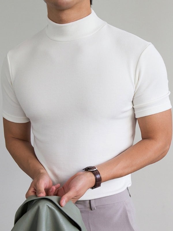 Men 's High Neck Slim Fit T-shirt-POIULTD