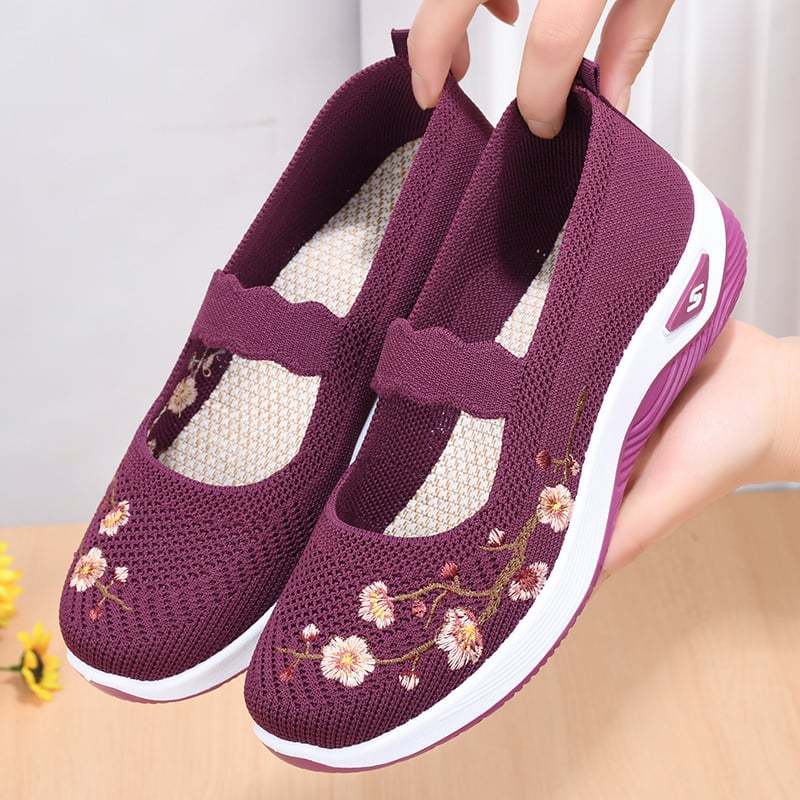 Casual Stretch Embroidery Hollow Women's Flyknit Shoes-POIULTD