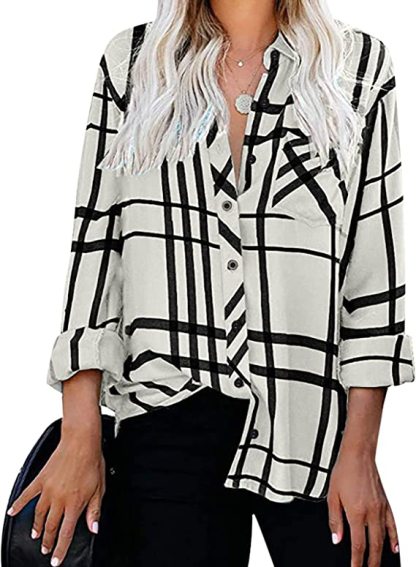 Womens Summer Fall Button Down Shirts 2022 Casual Trendy Long Sleeve Collared Striped Loose Cute Dressy Blouses Cute Tees