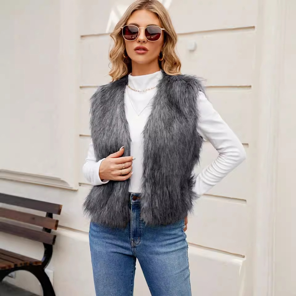 F0598 European and American Export V Neck Short Women's Imitation Fur Outwear Vest Top Artificial Fur Vest New Product