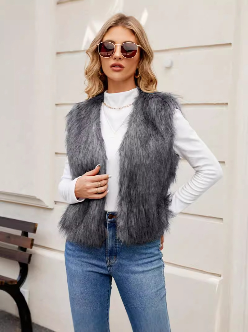 F0598 European and American Export V Neck Short Women's Imitation Fur Outwear Vest Top Artificial Fur Vest New Product