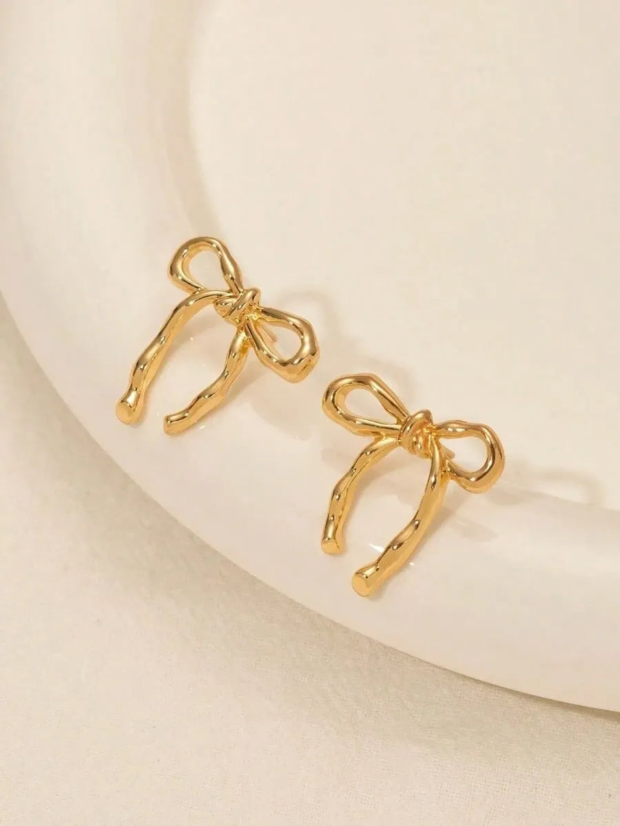 1 Pair Gold Bow Stud Earrings Bohemian Elegant Style Fashion Earrings Women's Fashion Earrings Suitable For Daily Wear