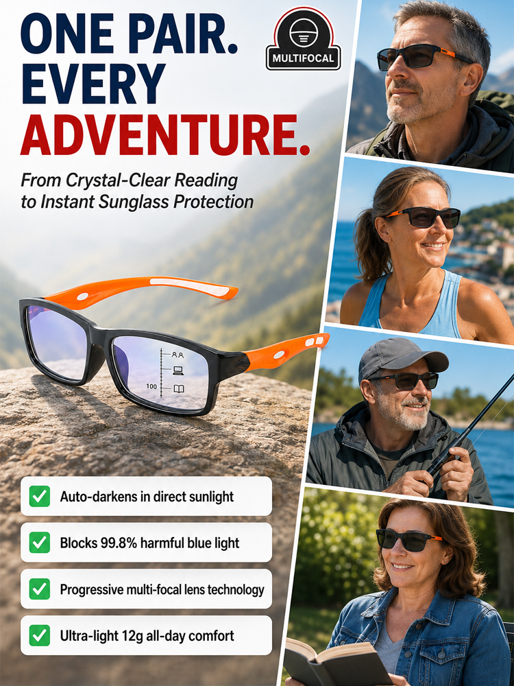 [One pair does it all] Multifocal photochromic anti-blue light reading glasses