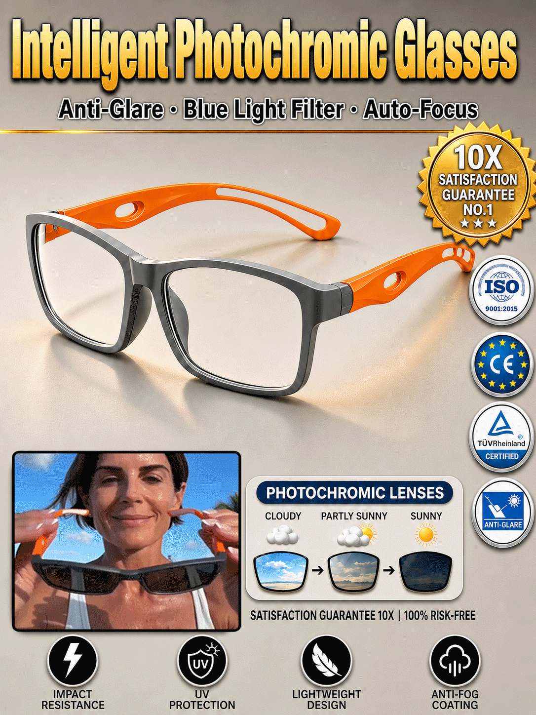 [One pair does it all] Multifocal photochromic anti-blue light reading glasses