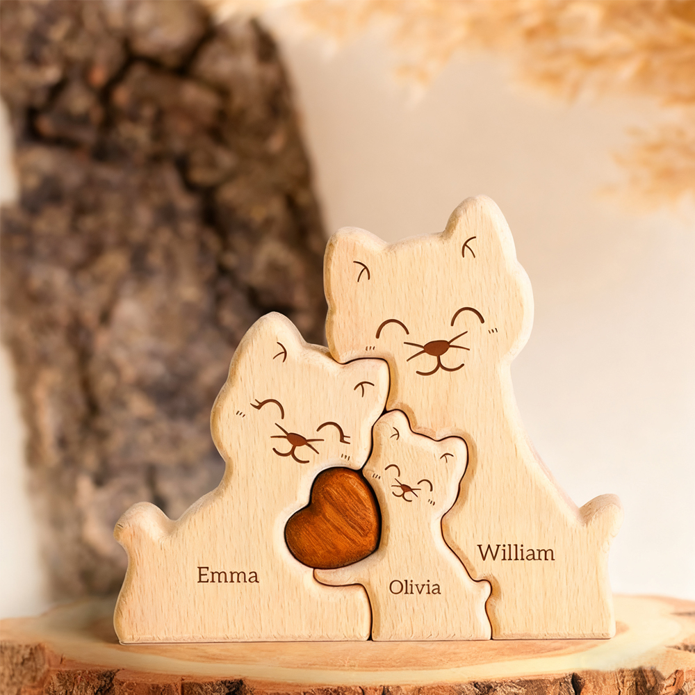 Family of Cat - Custom Family Gifts | Wooden Puzzle