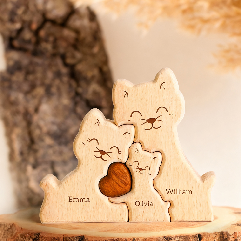 Family of Cat - Custom Family Gifts | Wooden Puzzle