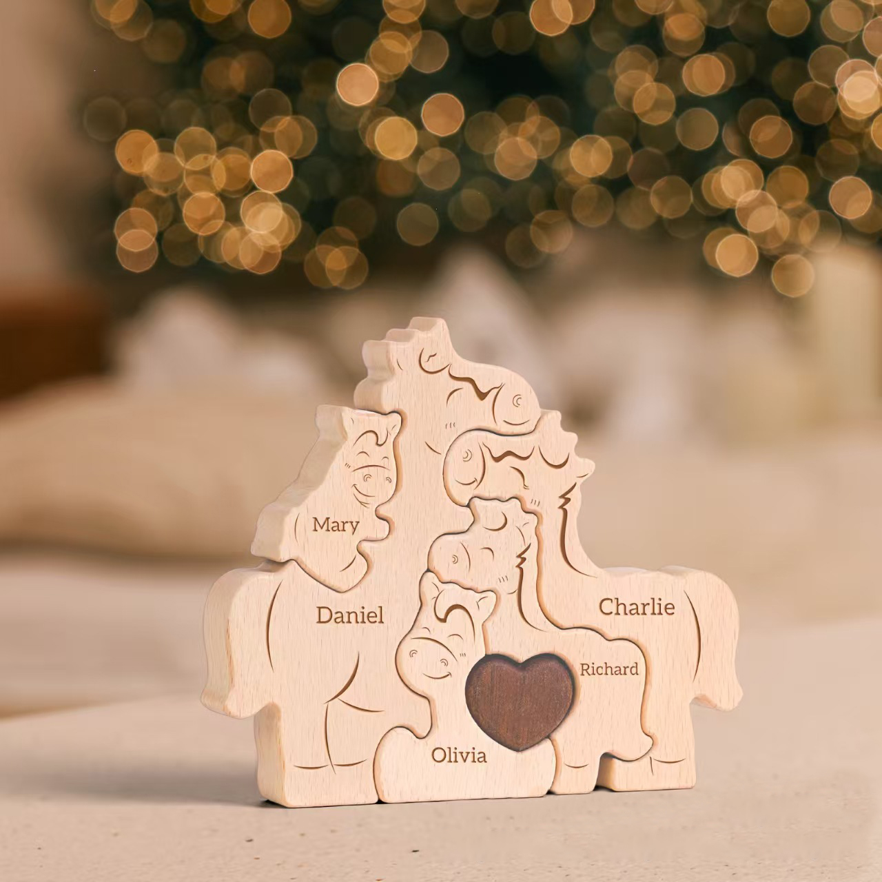 Personalized Gift Wooden "Little Horse Family" Puzzle Set — Engraved Home Décor & Family Keepsake — Birthday Gift for Family Members